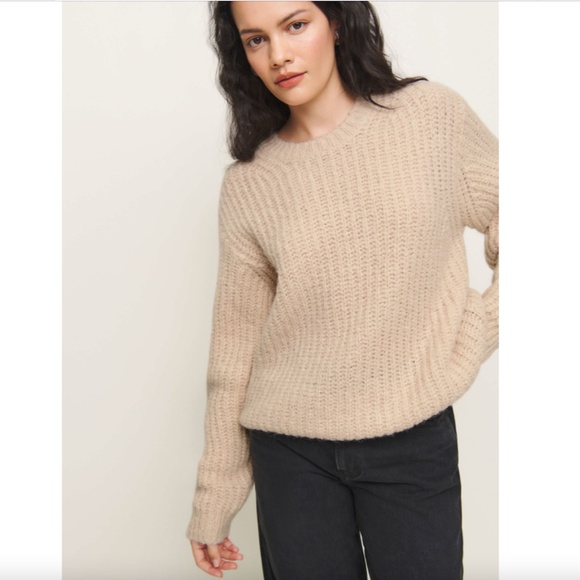 Reformation Spence Scarf Sweater, Wheat, Size Large, Oversized Alpaca Wool Cozy - Picture 12 of 12